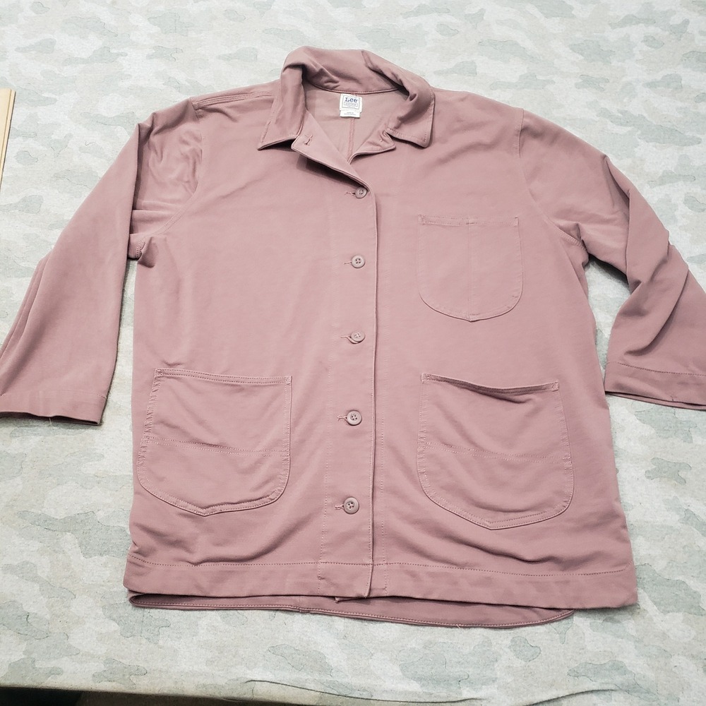 Lee Top Womens XXL Purple Pockets 3/4 Sleeve Button Up
